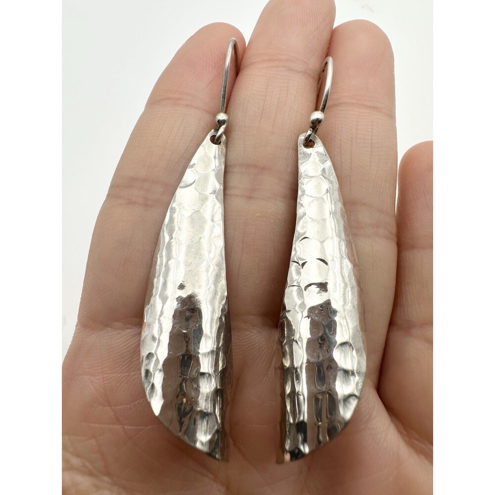 925 Sterling Silver Vintage Hammered Finish Dangling Hook Earrings